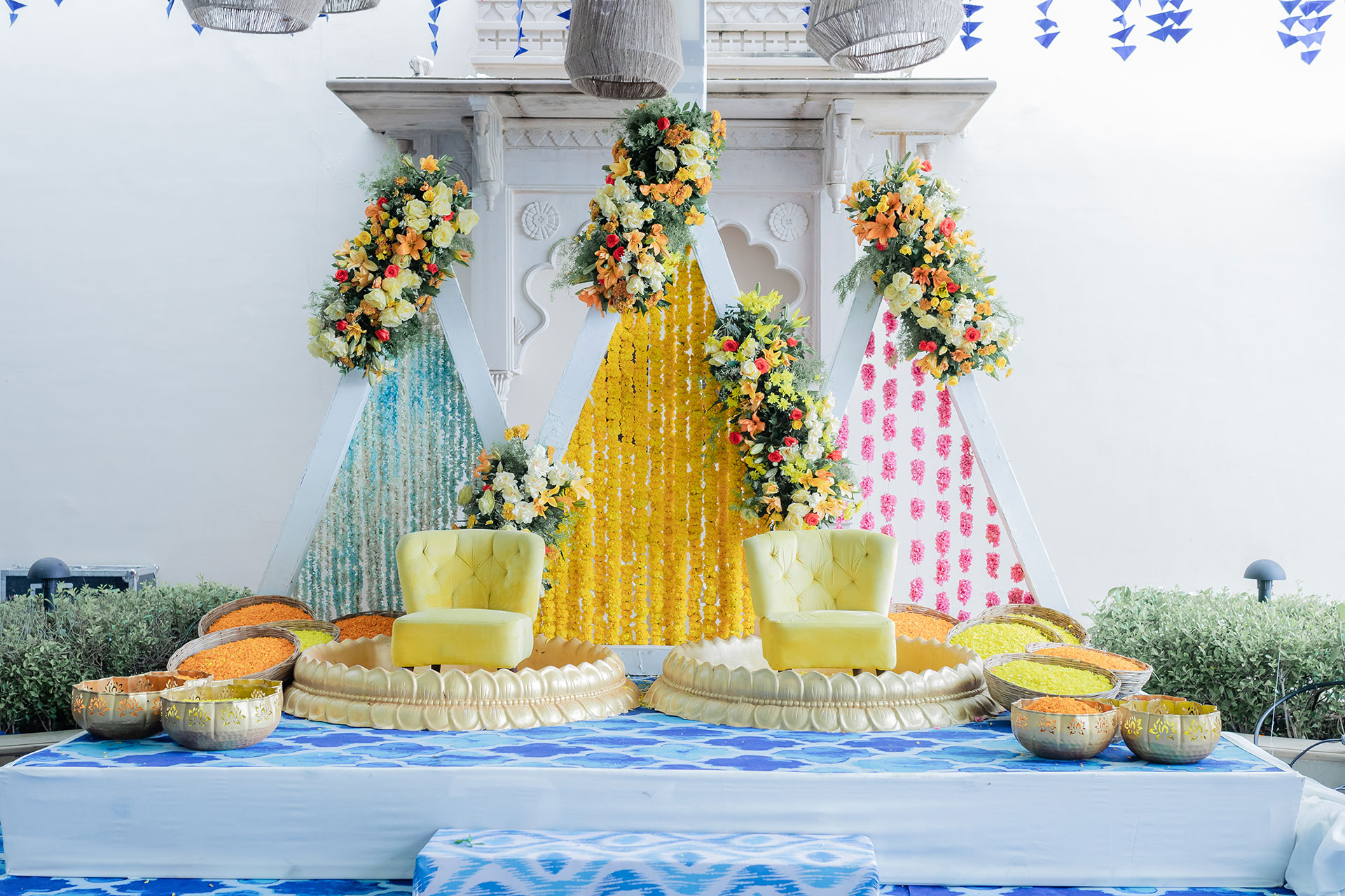 Luxury wedding venue in Udaipur prepared for a multi-day Indian wedding
