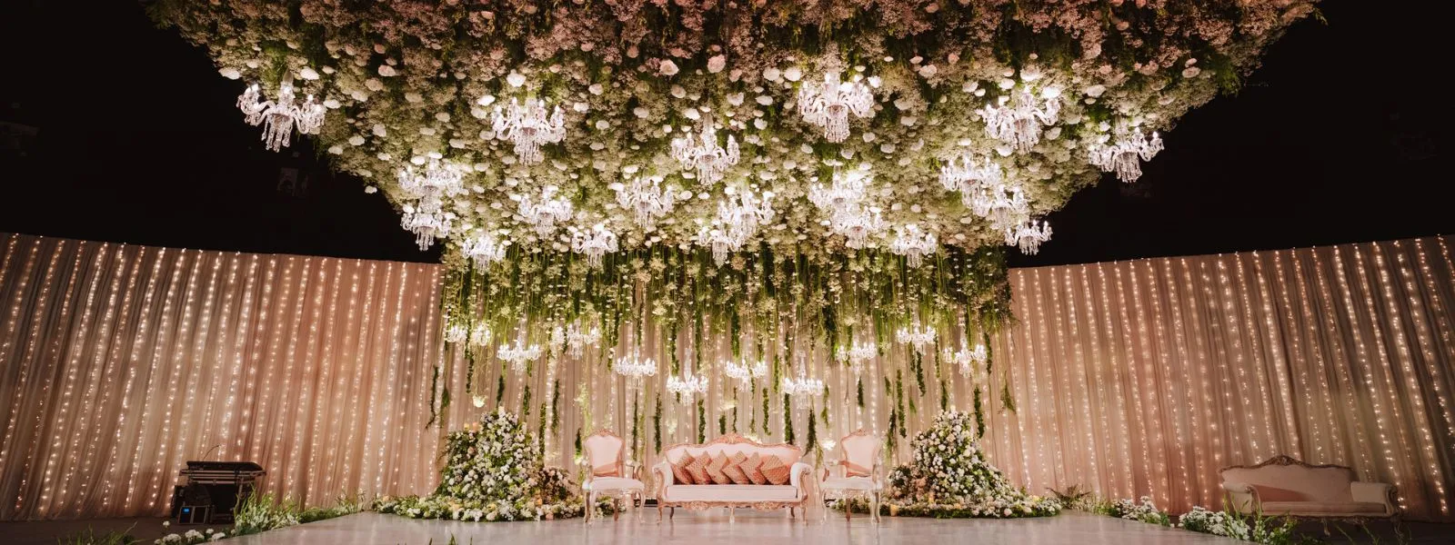 Drapped in Flowers and lights